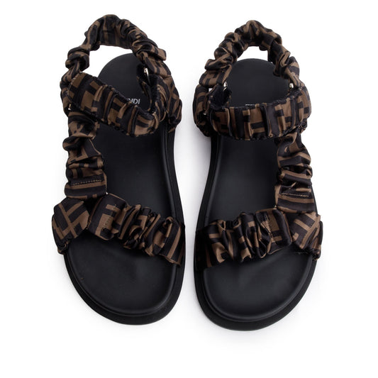 Fendi Brown FF Zucca Satin Fendi Feel Sandals, Size 40