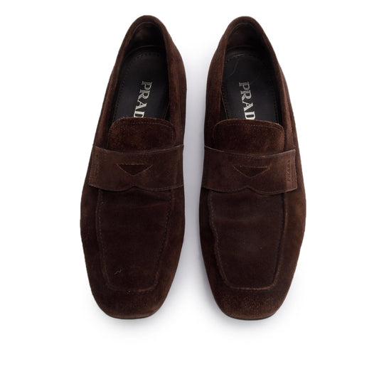 Prada Brown Suede Penny Loafers, Men's Size 7.5