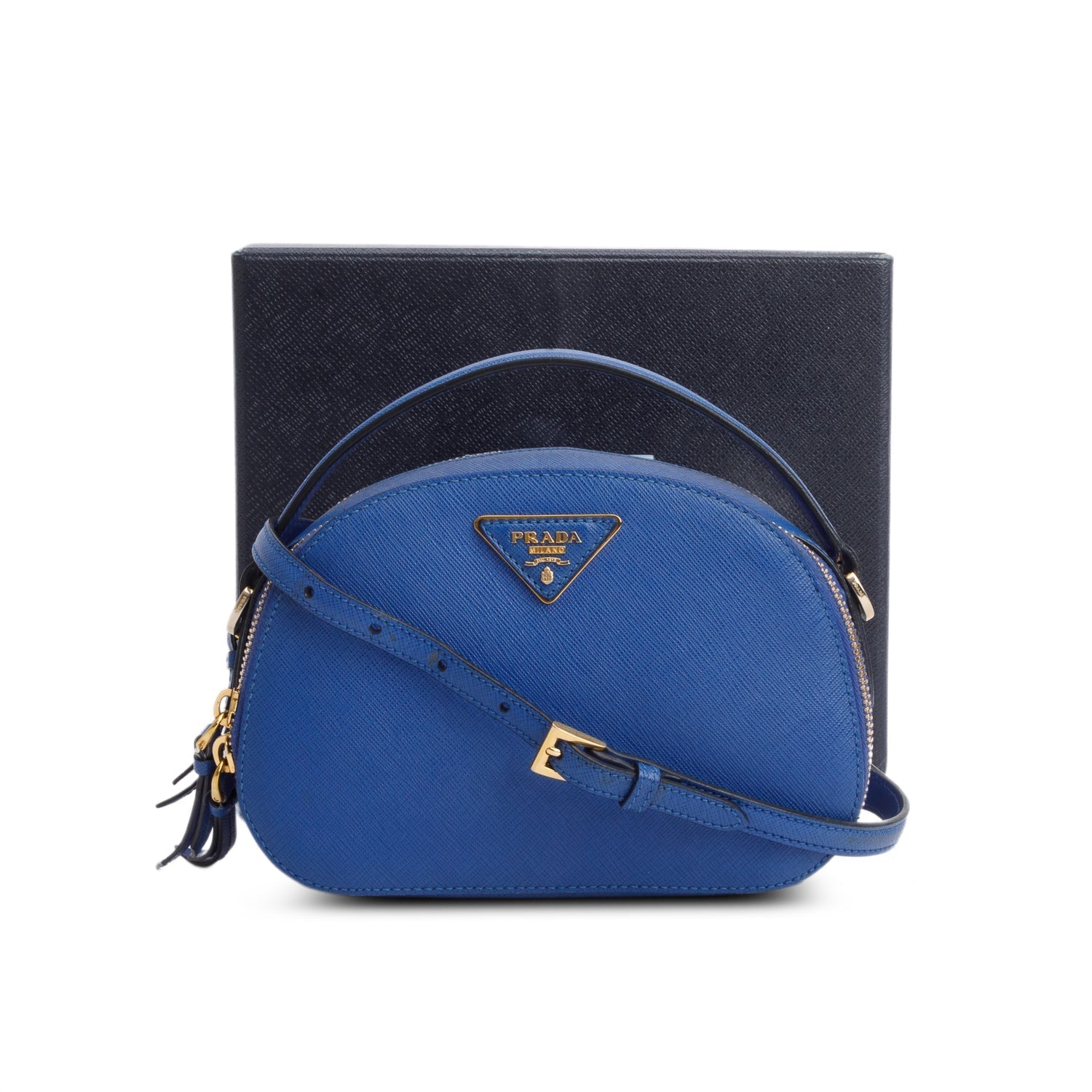 Prada Blue Saffiano Lux Leather Odette Bag