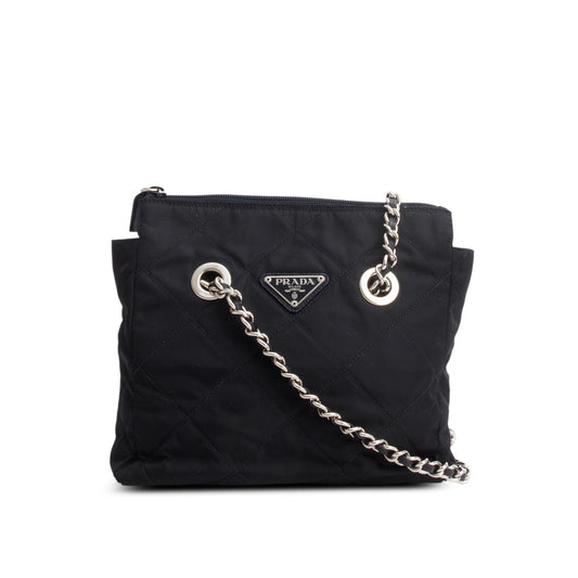Prada Black Tessuto Nylon Quilted Chain Tote