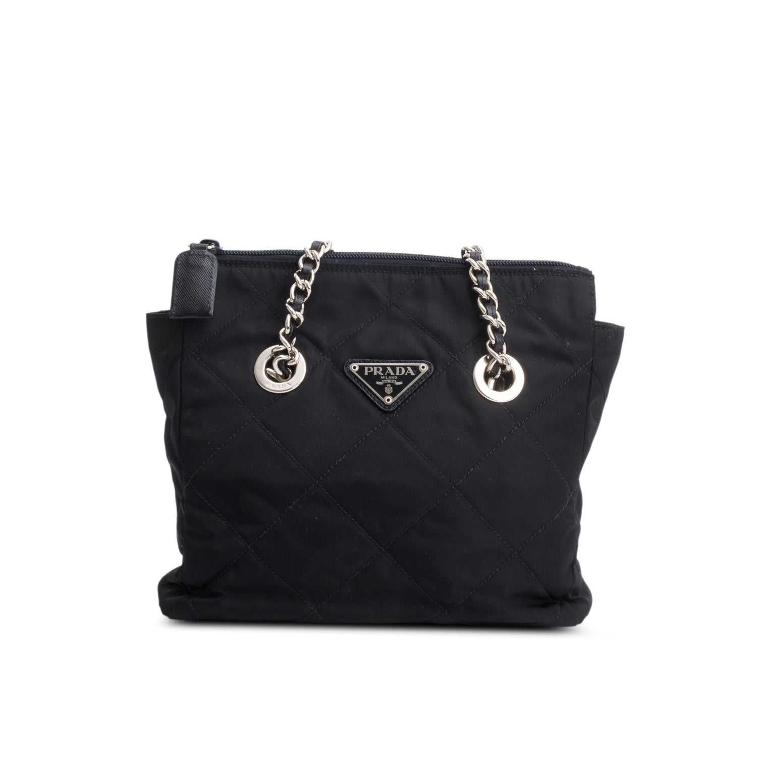 Prada Black Tessuto Nylon Quilted Chain Tote
