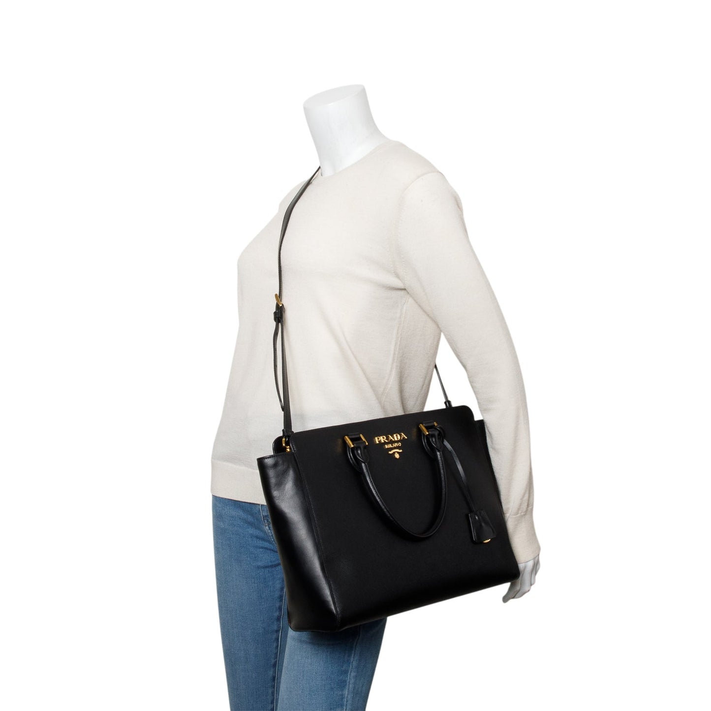 Prada Black Saffiano Soft Calf Leather Medium Tote