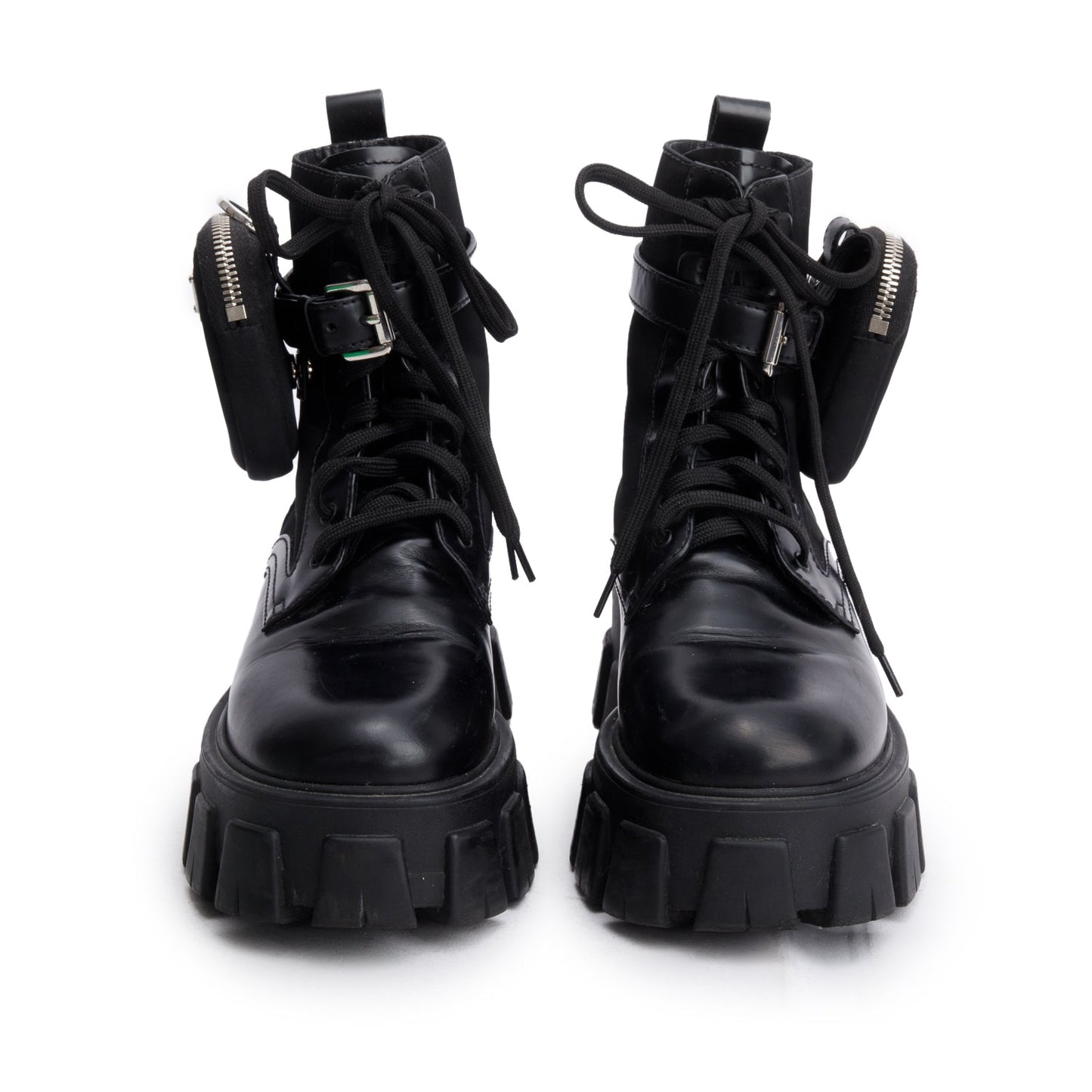 Prada Black Monolith Leather and Re-Nylon Boots with Pouch, Size 36.5