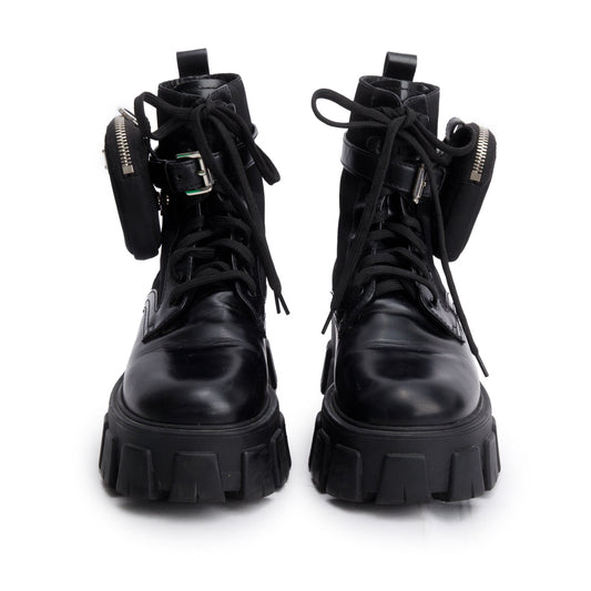 Prada Black Monolith Leather and Re-Nylon Boots with Pouch, Size 36.5