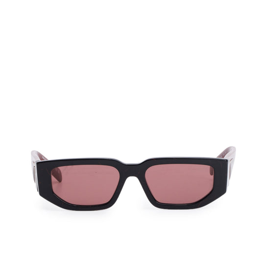 Prada SPR09Z Black/Red Acetate Triangle Logo Rectangle Sunglasses
