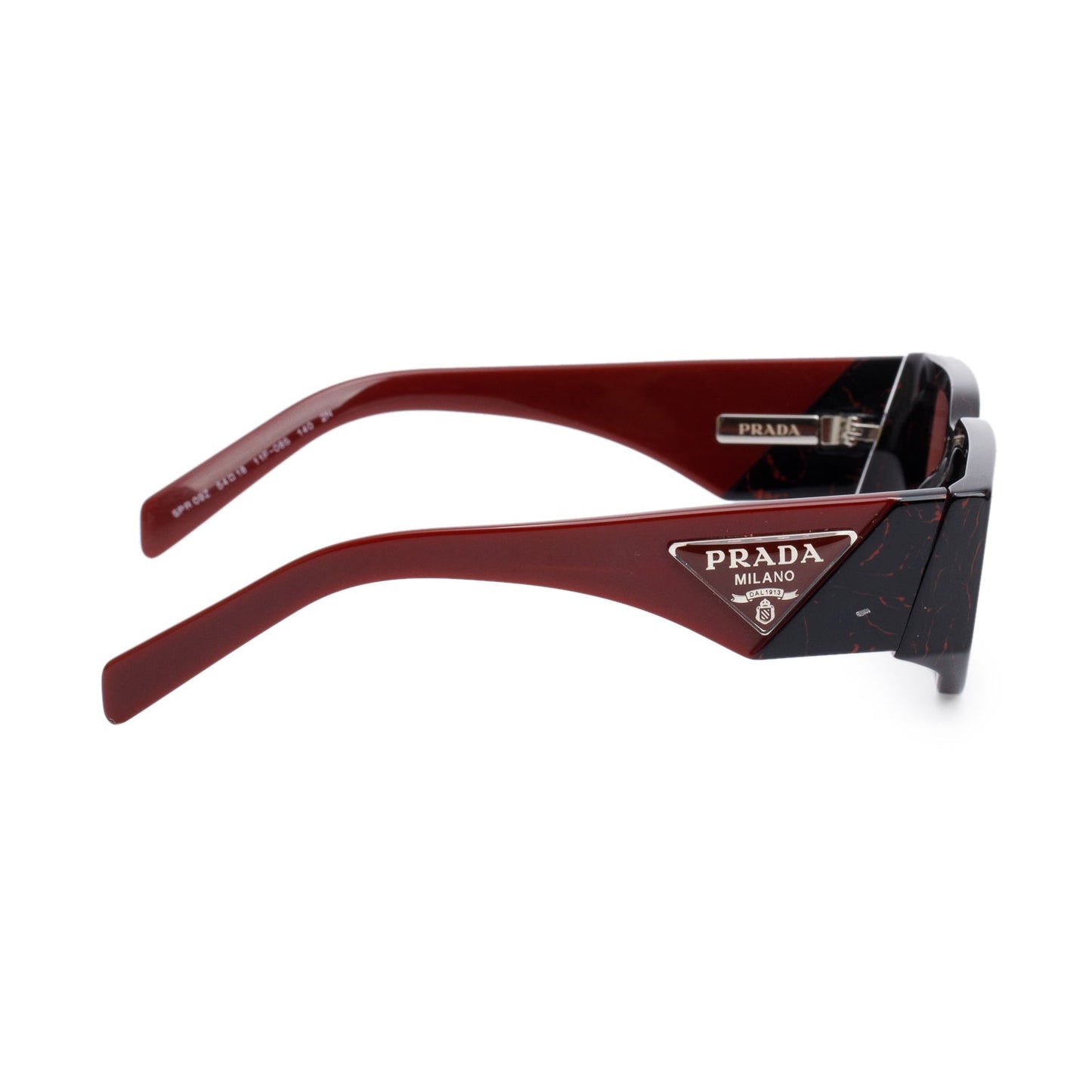 Prada SPR09Z Black/Red Acetate Triangle Logo Rectangle Sunglasses