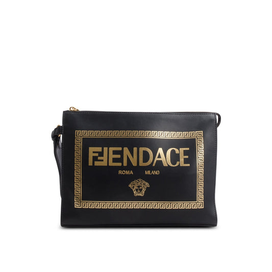 Fendi x Versace Black Leather Clutch