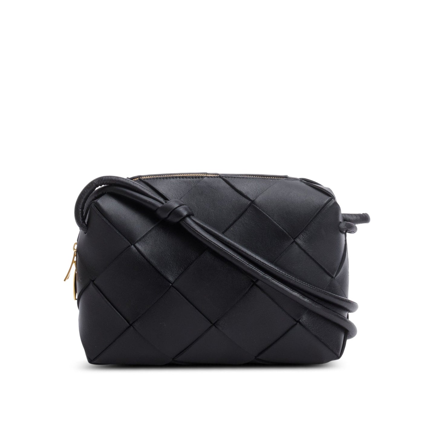 Bottega Veneta Black Lambskin Maxi Intrecciato Small Cassette Camera Bag