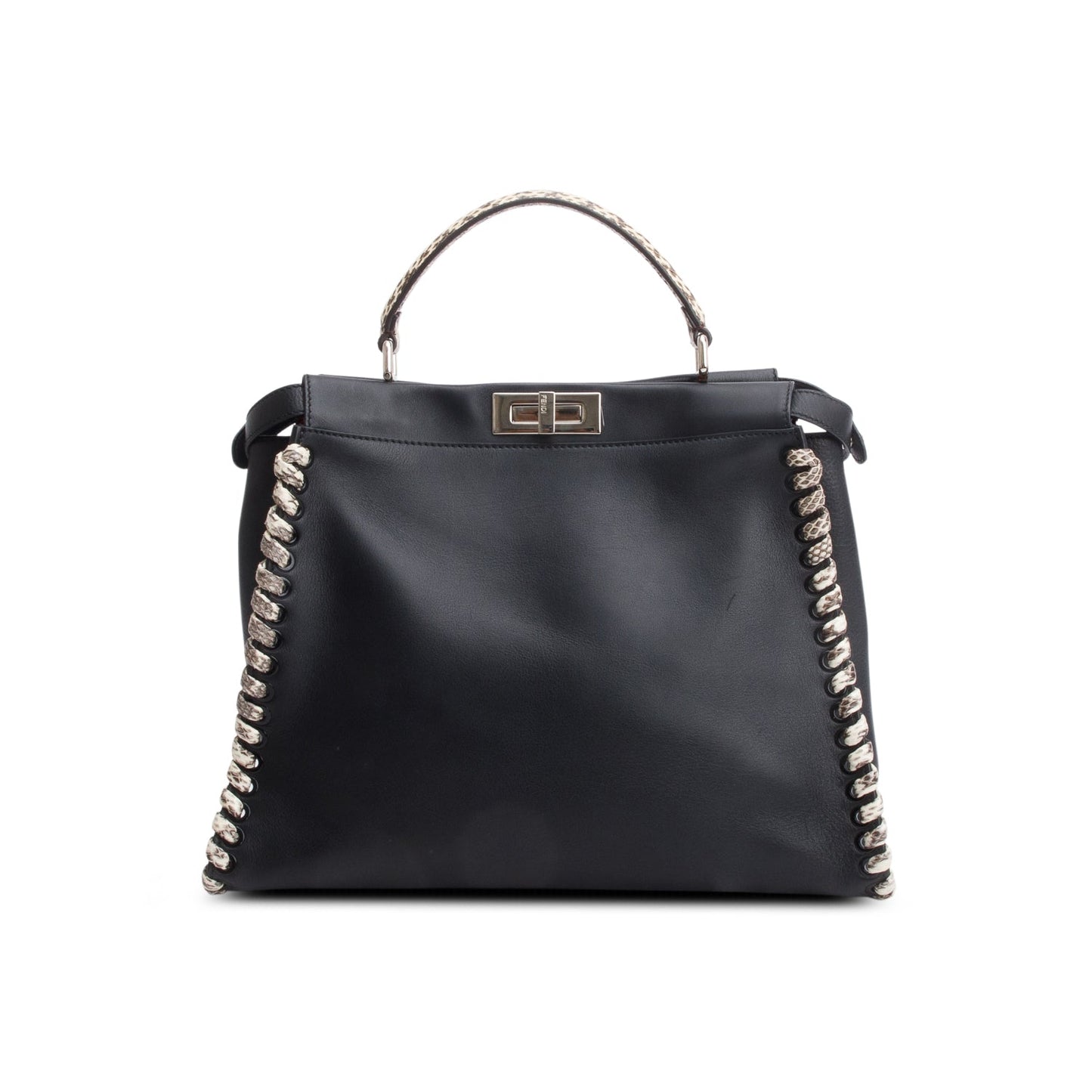 Fendi Black Nappa Leather Python Lace Up Large Peekaboo