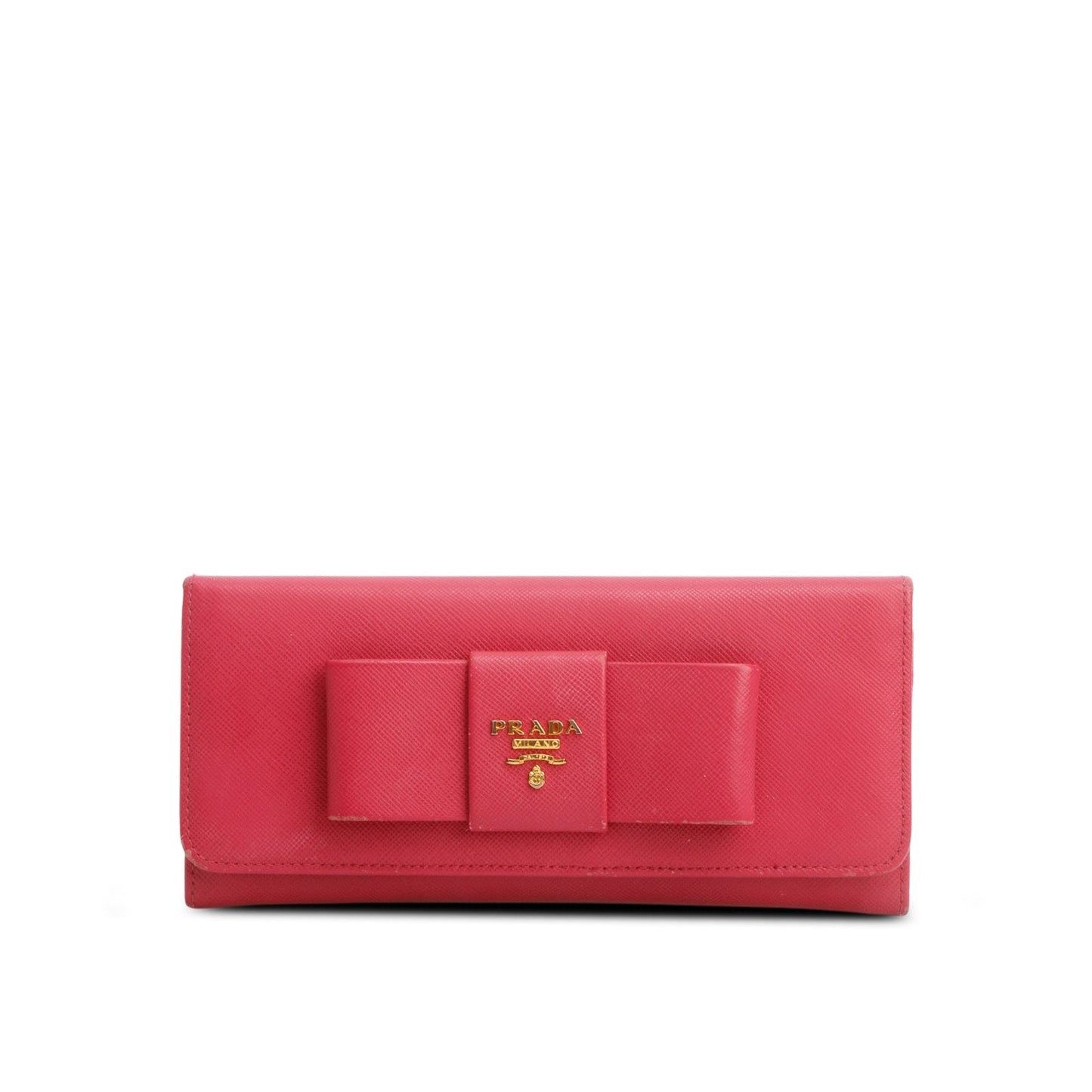 Prada Pink Saffiano Lux Leather Bow Continental Wallet