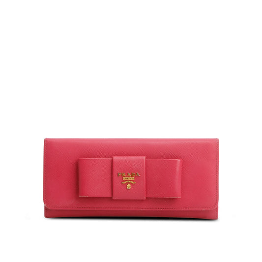 Prada Pink Saffiano Lux Leather Bow Continental Wallet