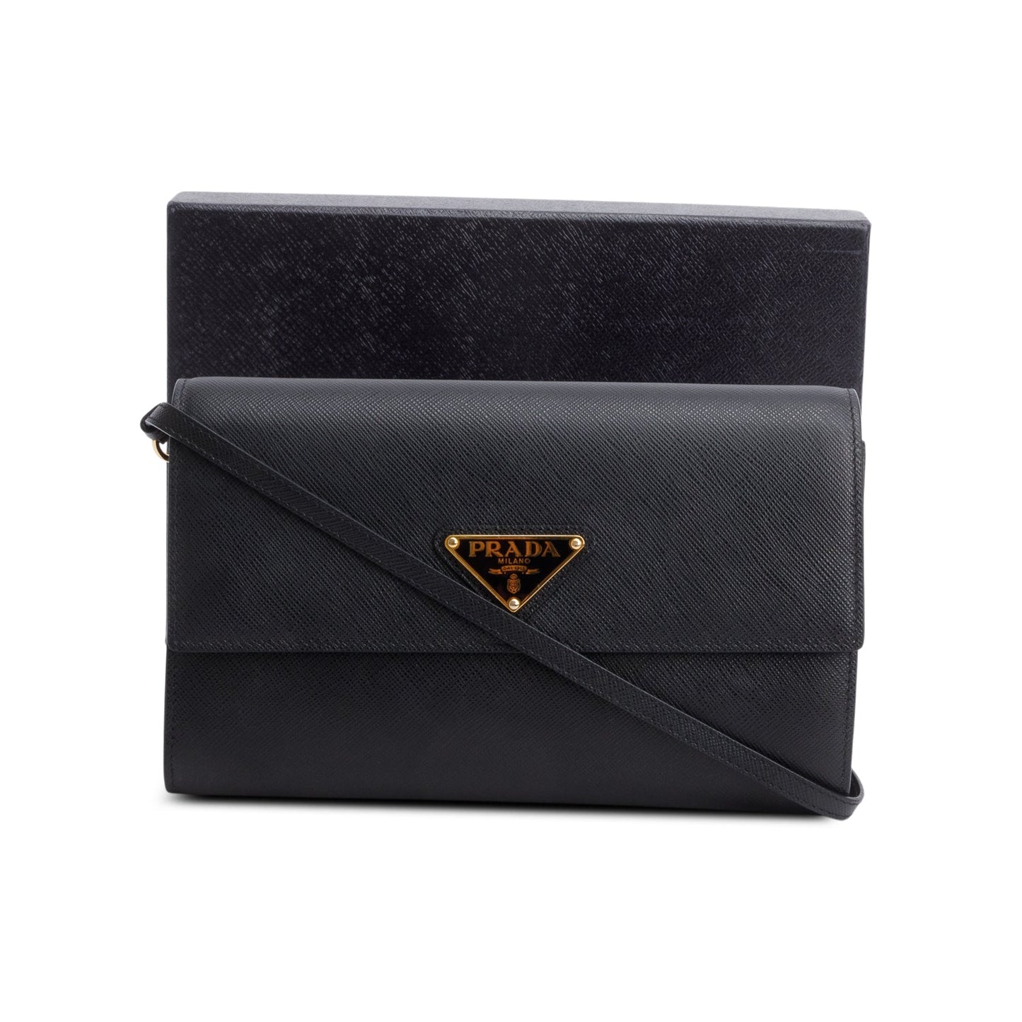 Prada Black Saffiano Leather Flap Wallet