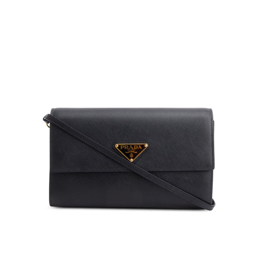 Prada Black Saffiano Leather Flap Wallet