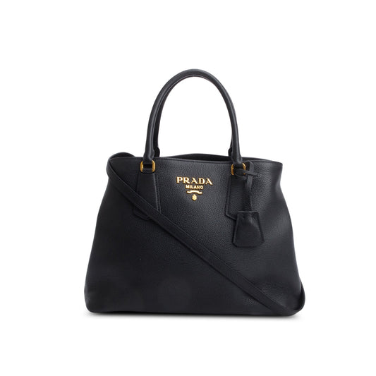 Prada Black Vitello Phenix Cuir Medium Double Bag