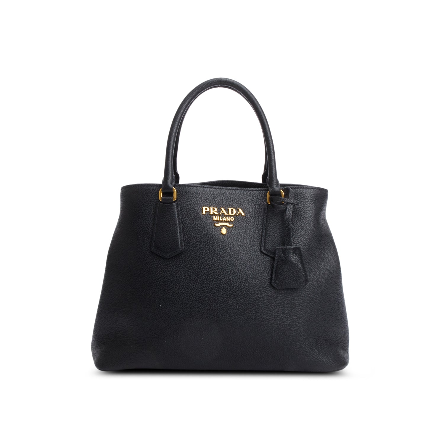 Prada Black Vitello Phenix Cuir Medium Double Bag