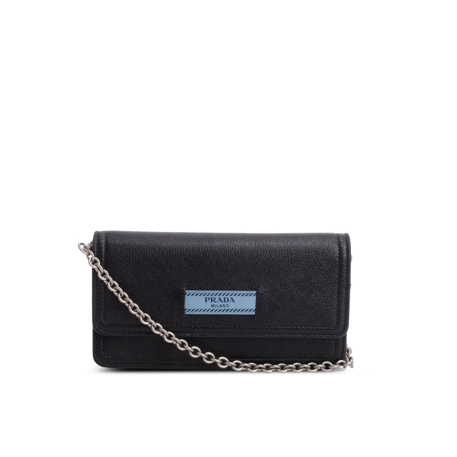 Prada Black Glace Calf Etiquette Wallet on Chain