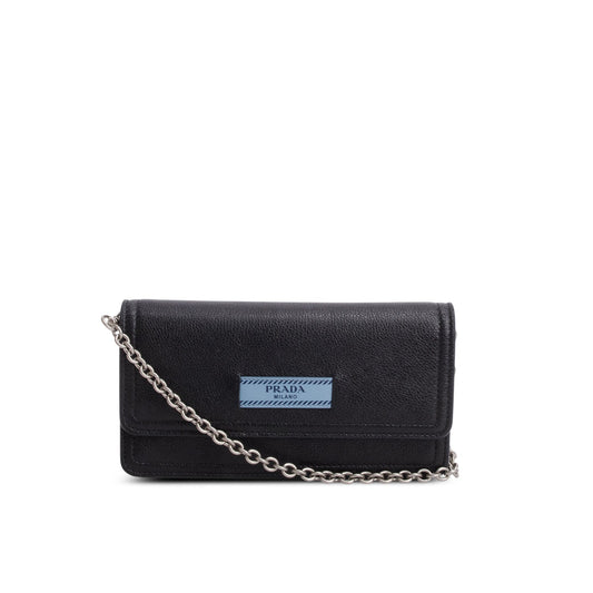 Prada Black Glace Calf Etiquette Wallet on Chain
