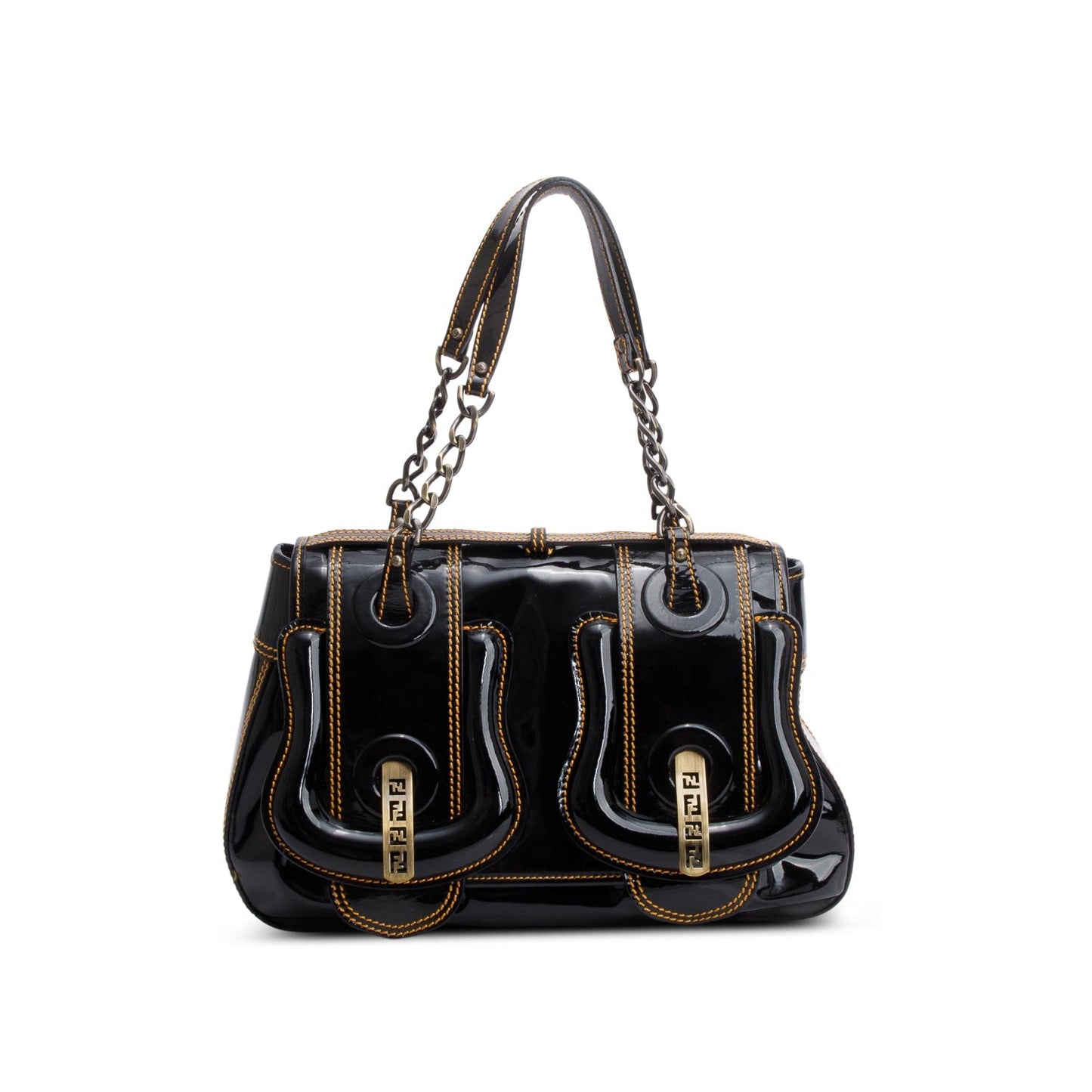 Fendi Black Patent Leather B Shoulder Bag