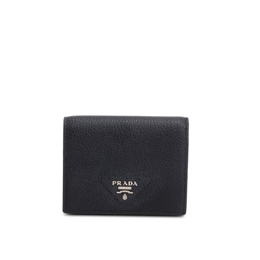 Prada Black Vitello Daino Compact Wallet