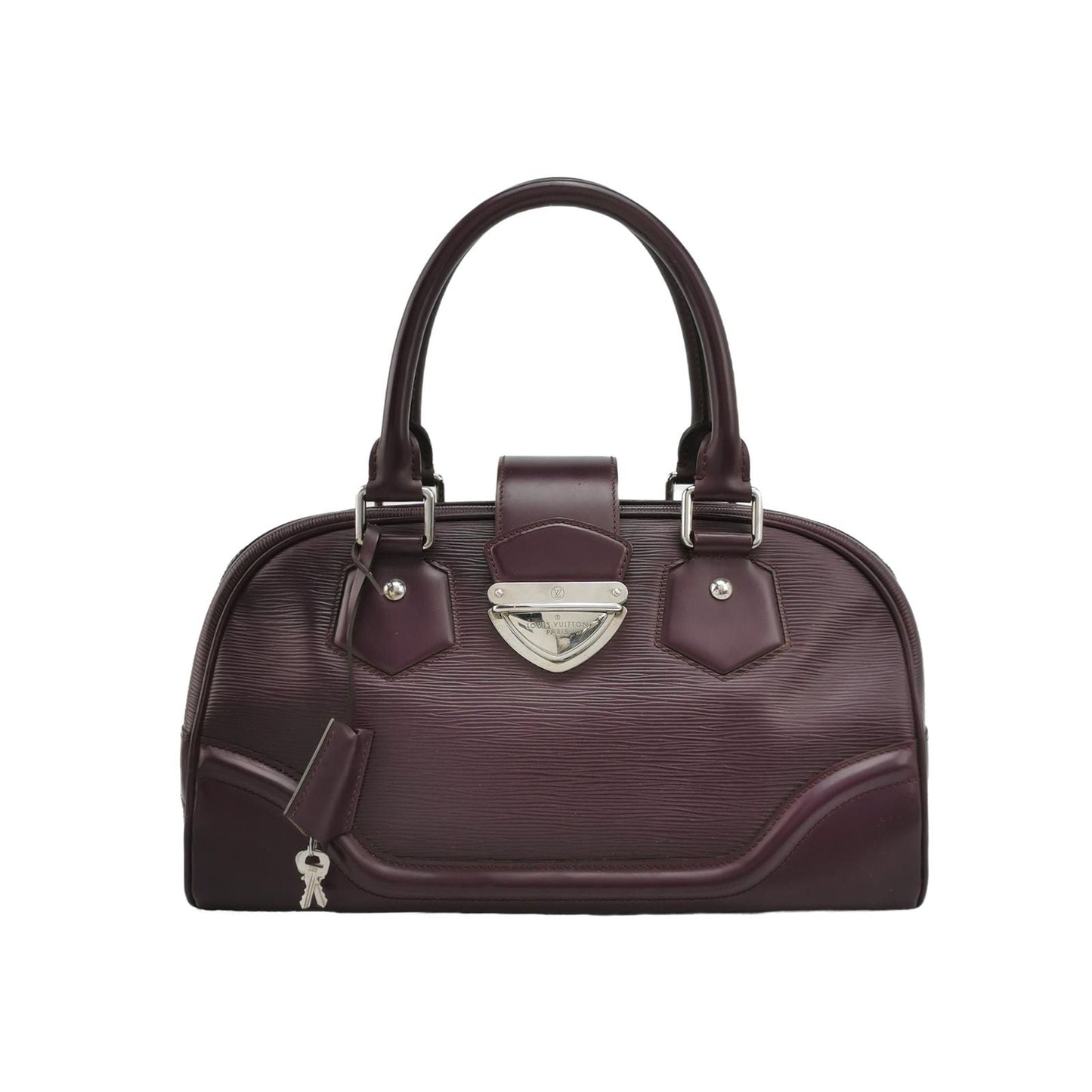 Louis Vuitton Montaigne Bag Calfskin Solid Wave Pattern Letter Logo Metal Buckle Bowling Bag Handbag 24122478995253