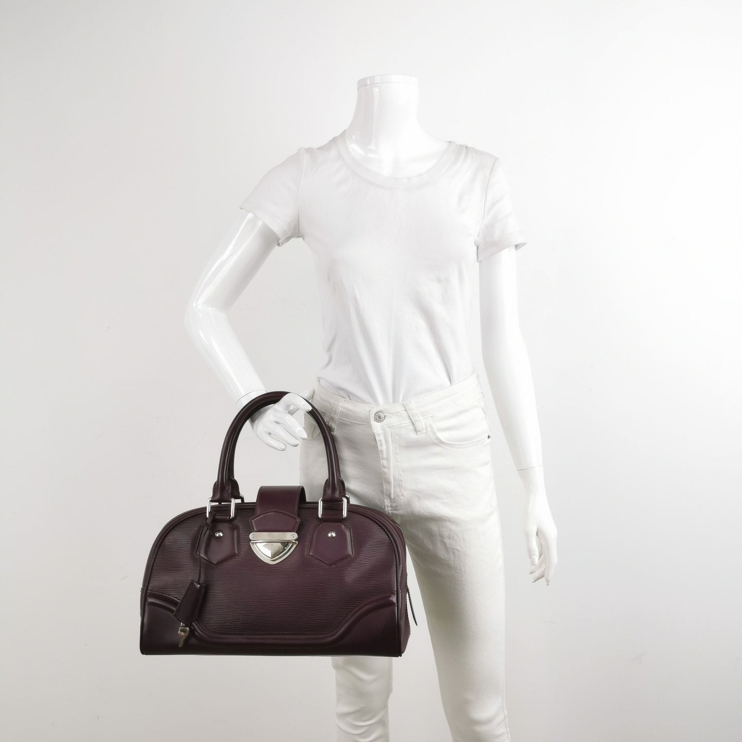 Louis Vuitton Montaigne Bag Calfskin Solid Wave Pattern Letter Logo Metal Buckle Bowling Bag Handbag 24122478995253
