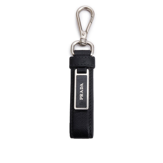 Prada Black Saffiano Leather Logo Keychain