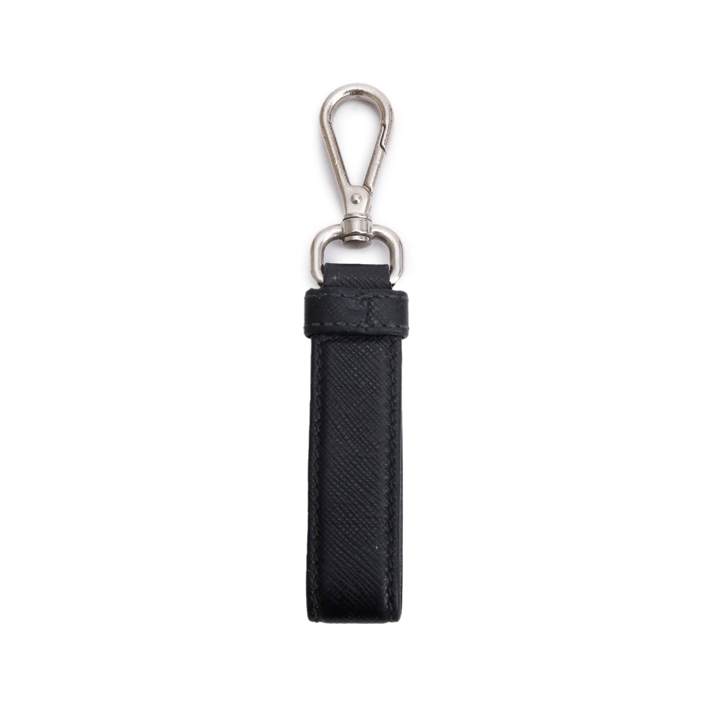 Prada Black Saffiano Leather Logo Keychain