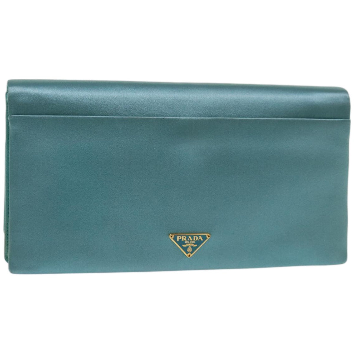 PRADA Clutch Bag Satin Light Blue Auth