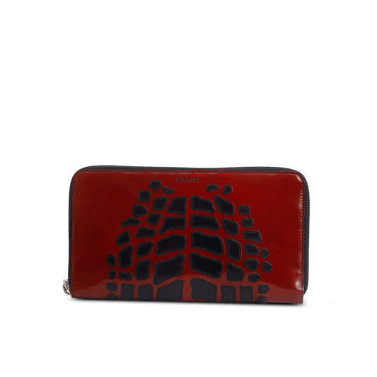 Prada Red/Black Grafite Spazzolato Long Wallet