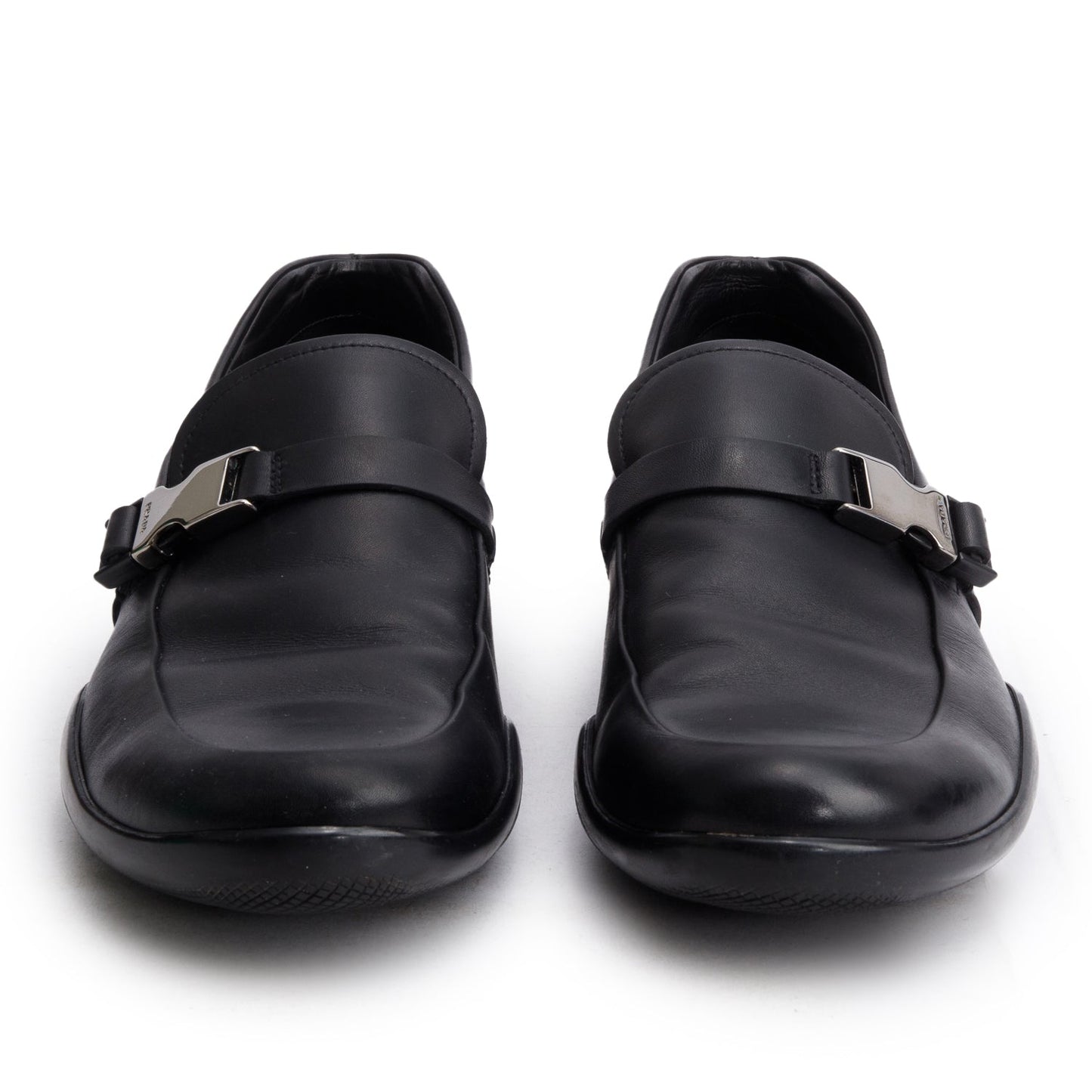 Prada Sport Black Leather Buckle Loafers, Men's Size 10