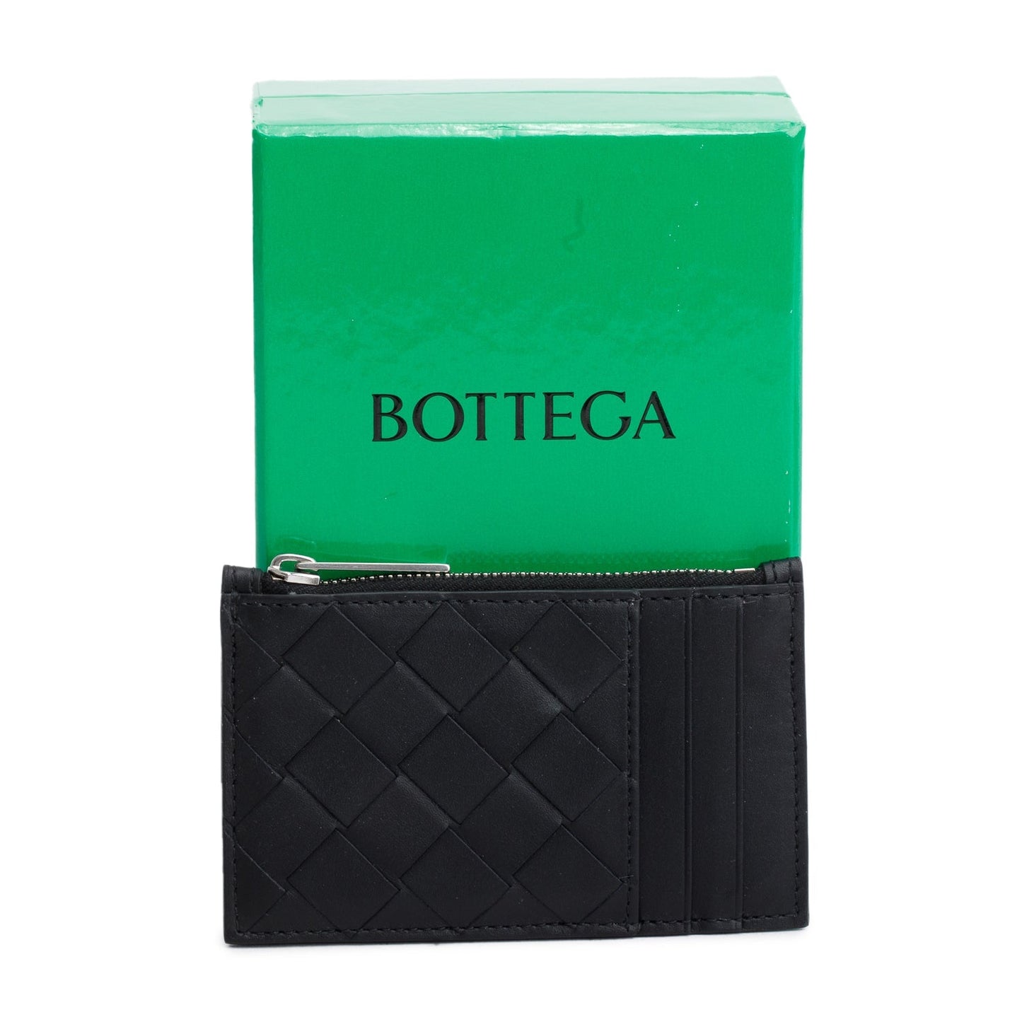 Bottega Veneta Black Nappa Intrecciato Zip Card Holder