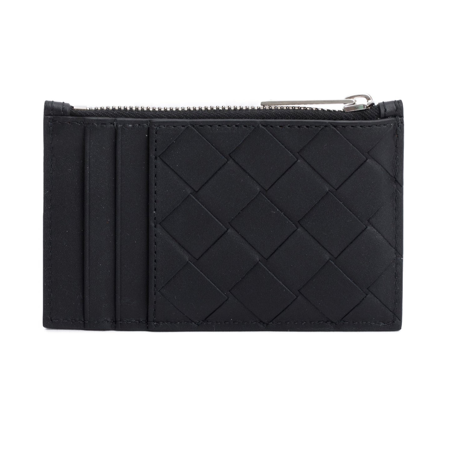Bottega Veneta Black Nappa Intrecciato Zip Card Holder