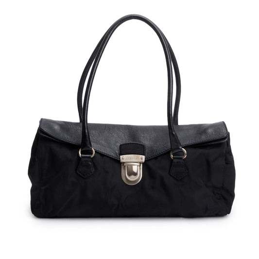 Prada Black Tessuto Nylon Bufalo Leather Easy Shoulder Bag