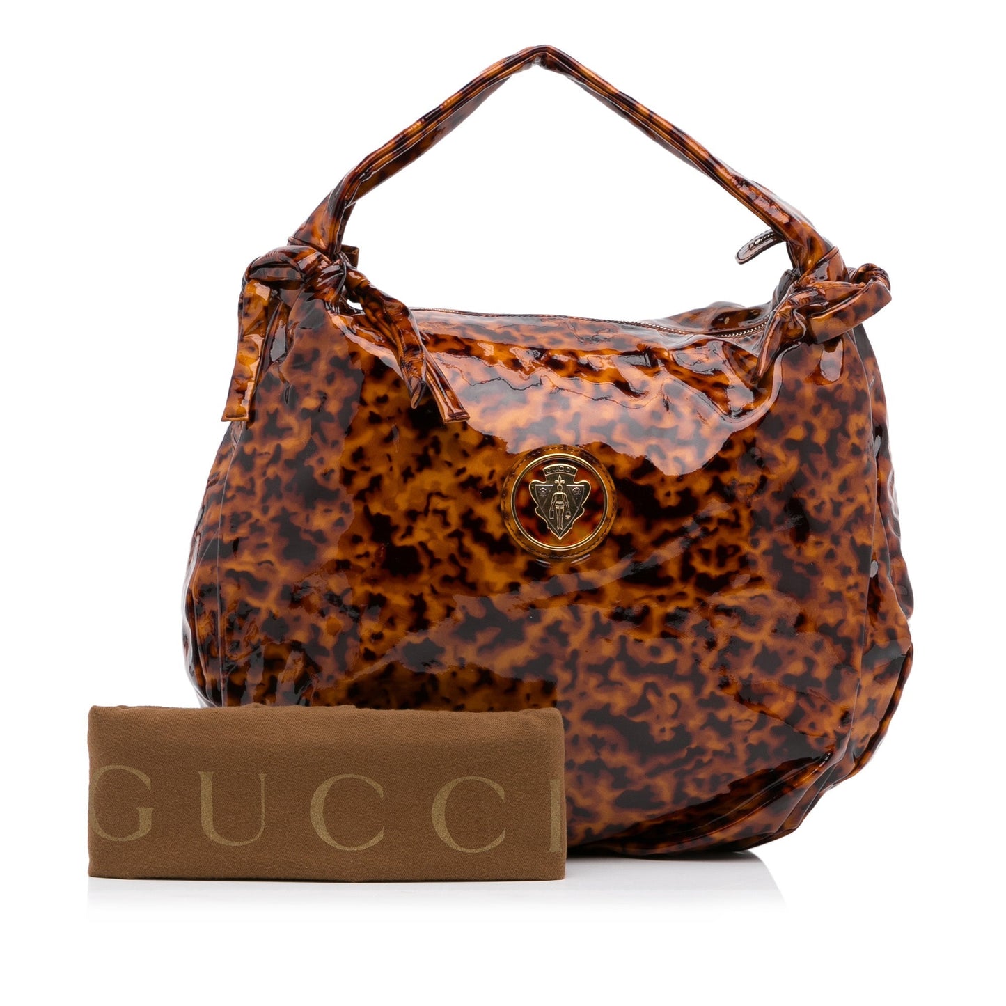 Gucci Brown Leather Patent Leather Shoulder Bag