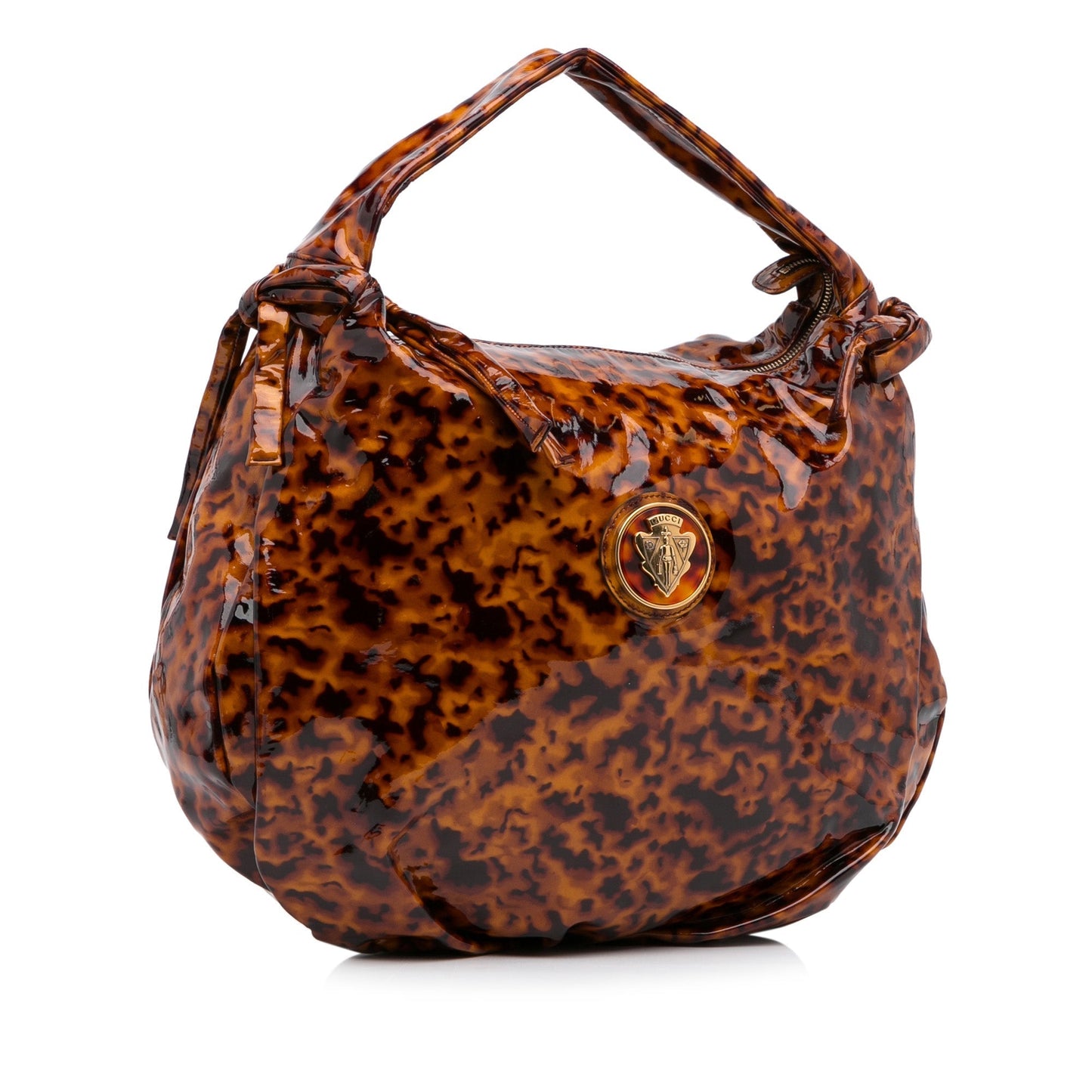 Gucci Brown Leather Patent Leather Shoulder Bag