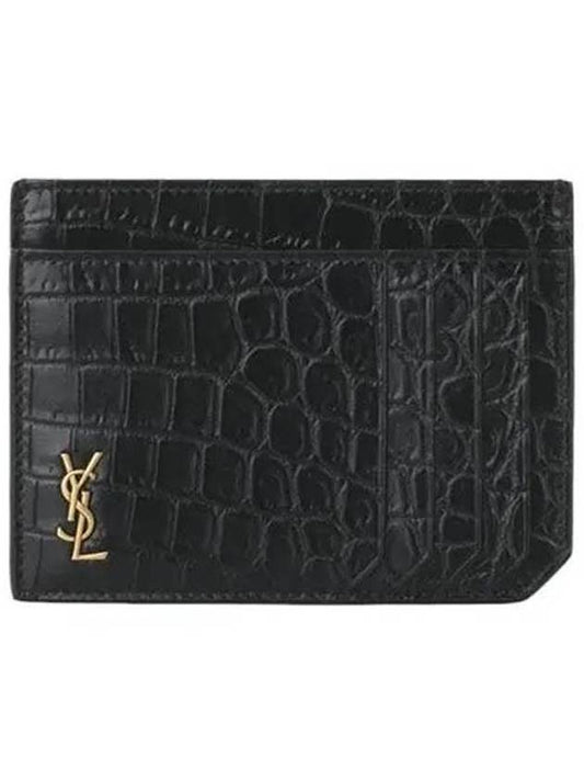 Luxury Saint Laurent Trending 2026 Crocodile Pattern Card Wallet Black