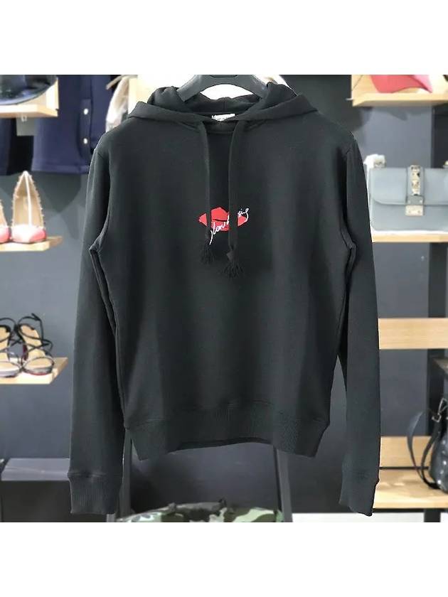 Luxury Saint Laurent Trending 2026 Red Lip Print Cotton Hoodie Black
