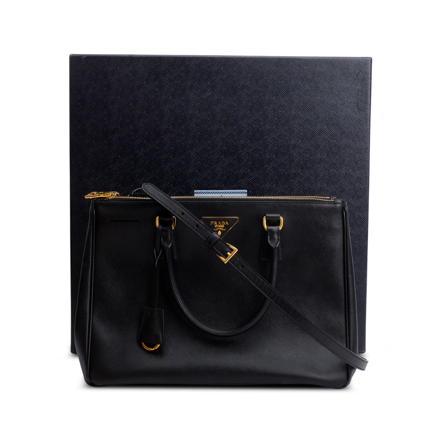 Prada Black Saffiano Lux Medium Double Zip Galleria Tote