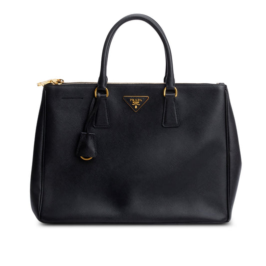 Prada Black Saffiano Lux Large Double Zip Galleria Tote