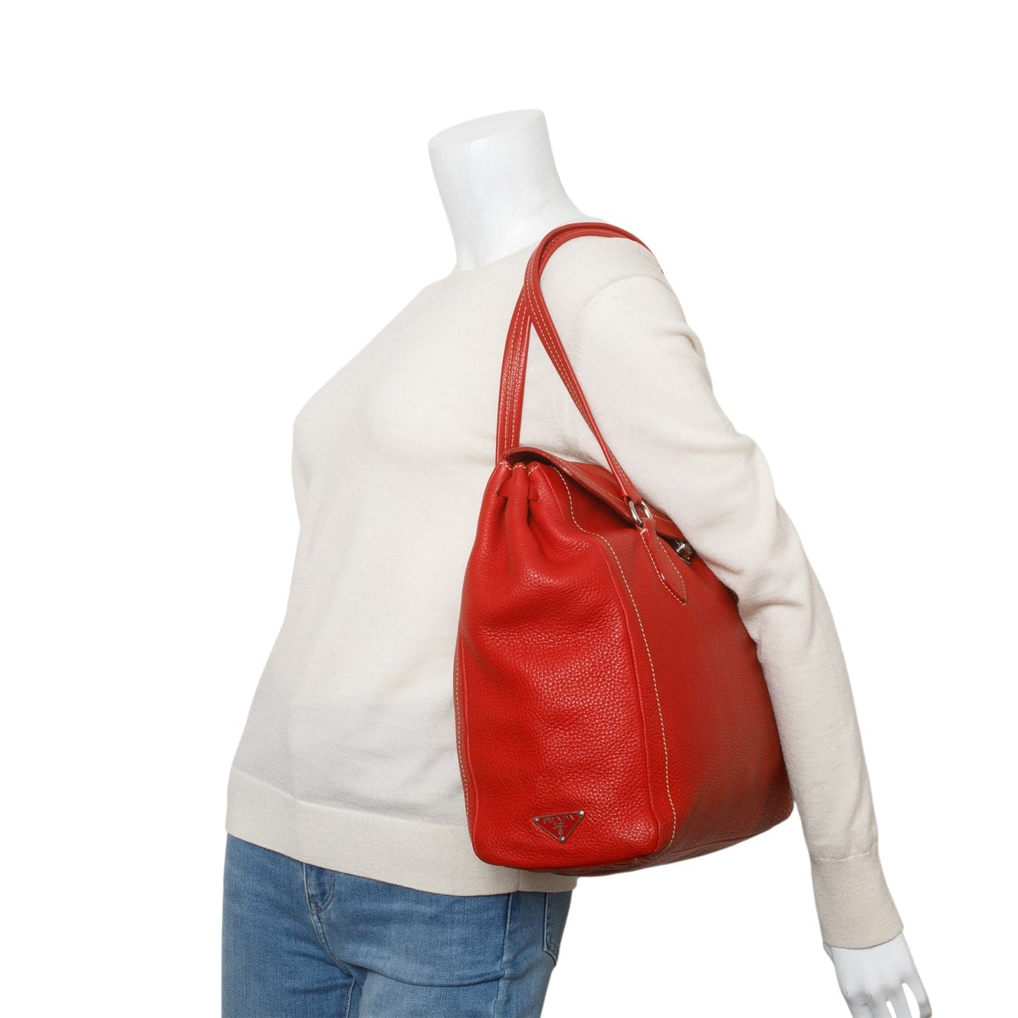 Prada Red Vitello Daino Easy Tote Bag