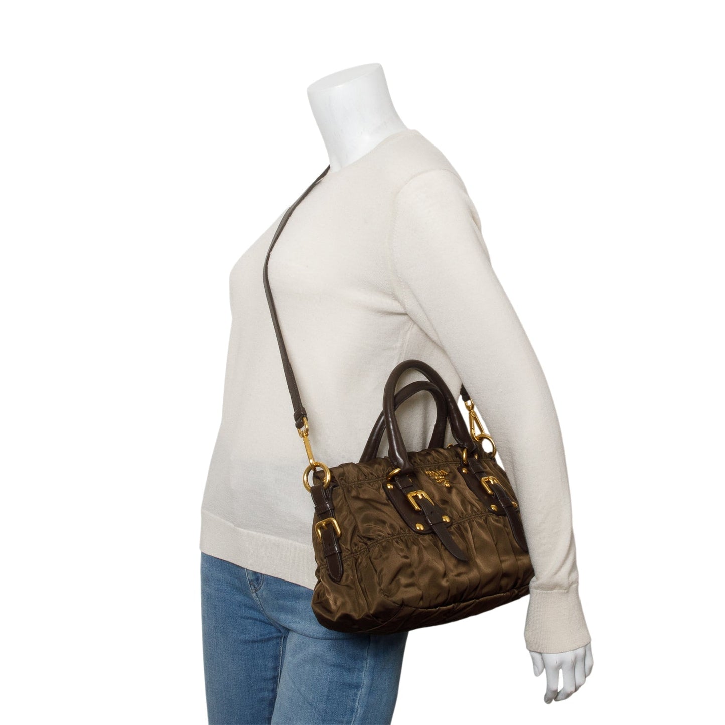 Prada Brown Tessuto Nylon Gaufre Shoulder Bag