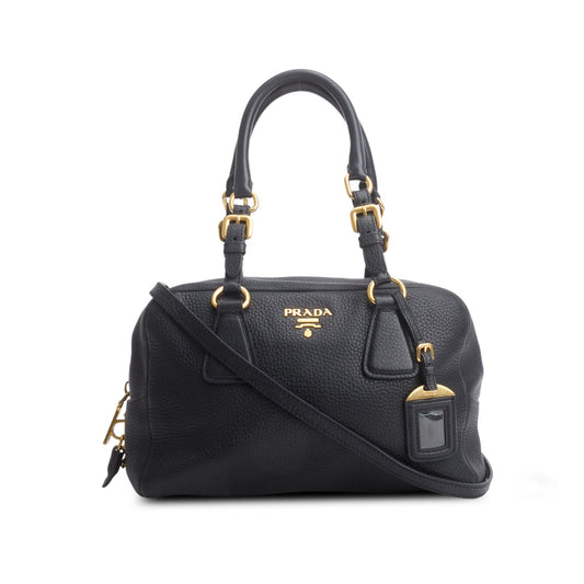 Prada Black Vitello Daino Convertible Bauletto