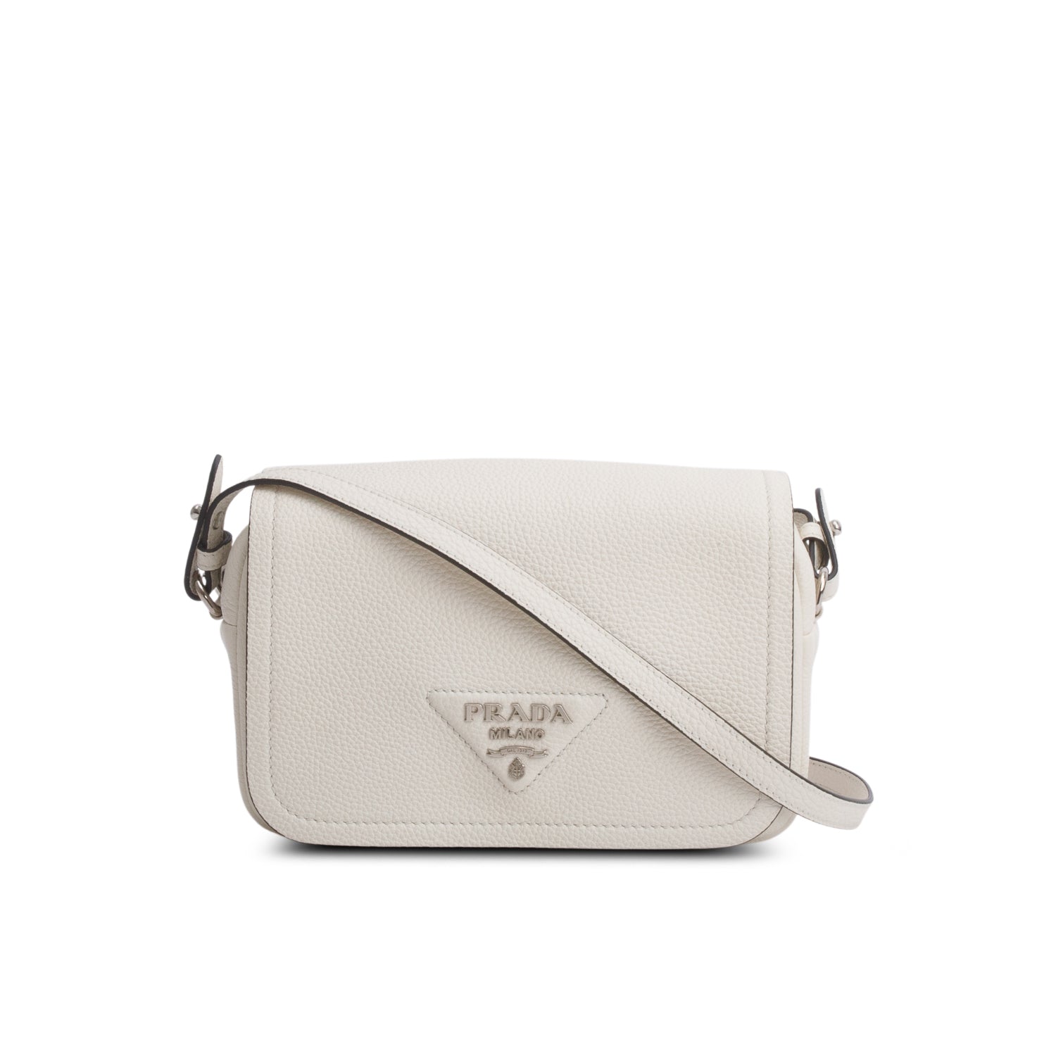 Prada Cream Vitello Daino Logo Flap Crossbody Bag