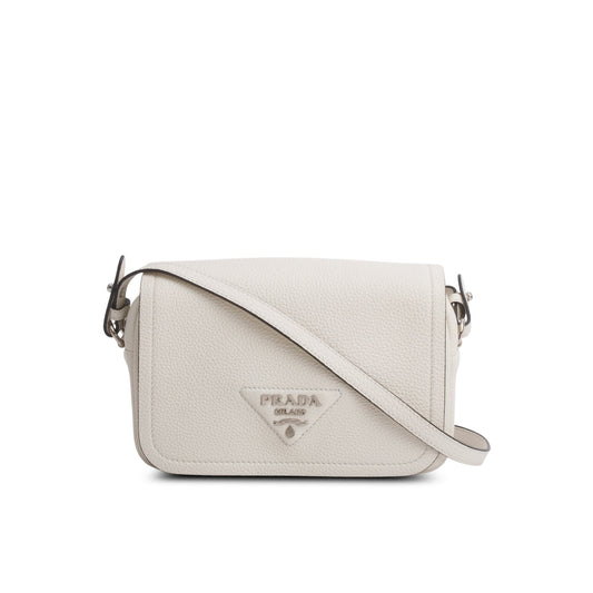 Prada Cream Vitello Daino Logo Flap Crossbody Bag