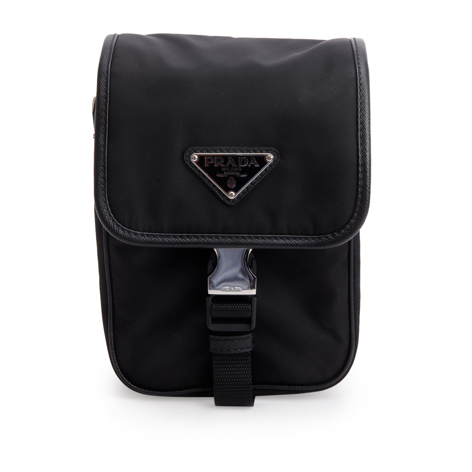 Prada Black Re-Nylon Saffiano Mini Pocket Single Snap Buckle Messenger Bag