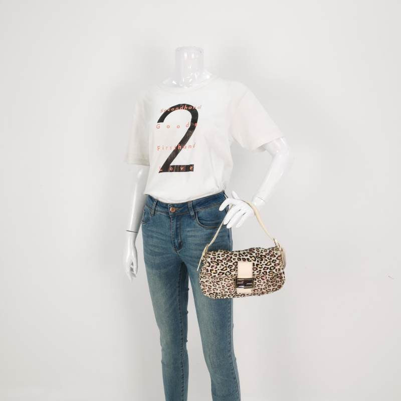 Fendi Baguette Pony-hair Calfskin Leather in leopard print white and Pink