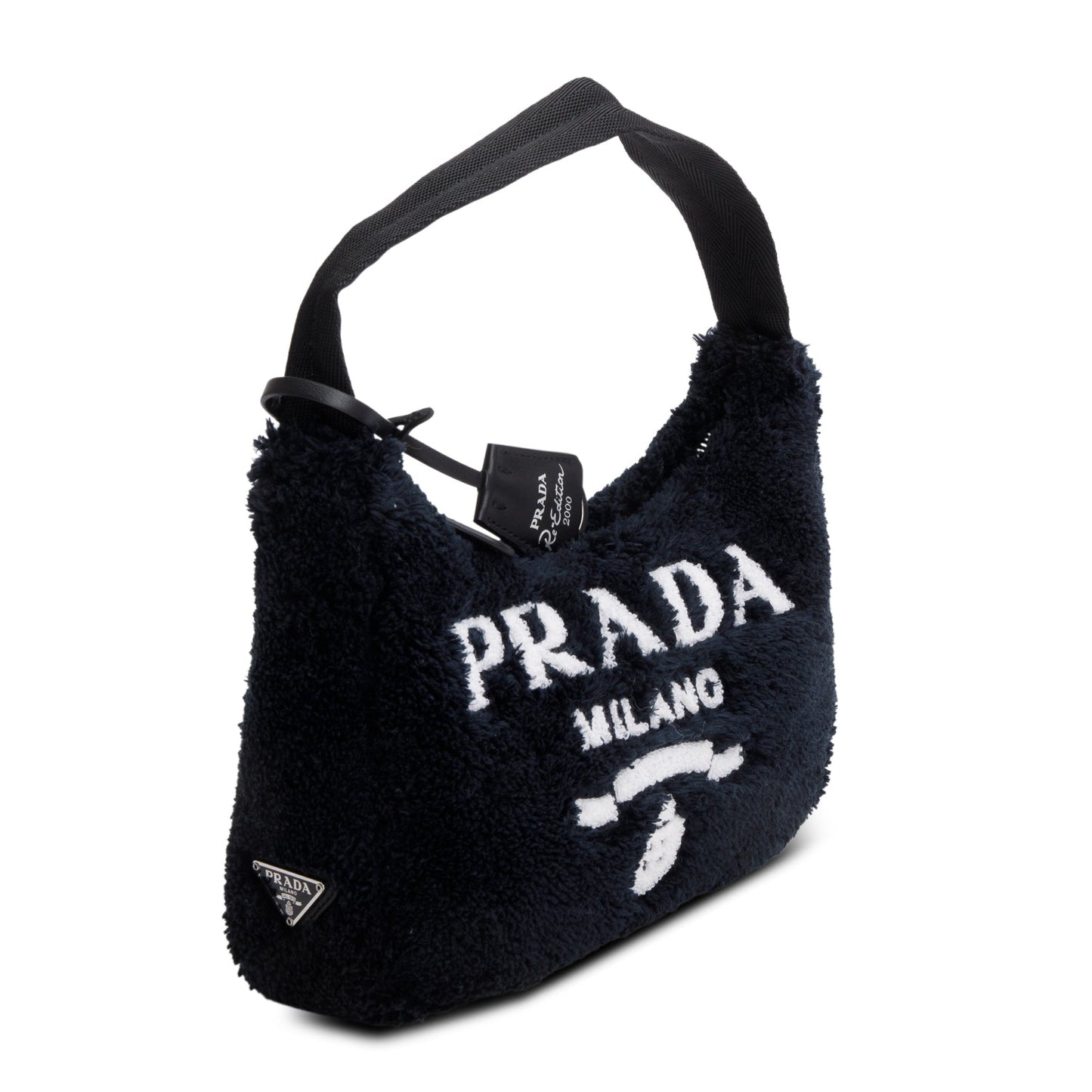 Prada 2021 Black Terry Cloth Mini Re-Edition 2000 Bag