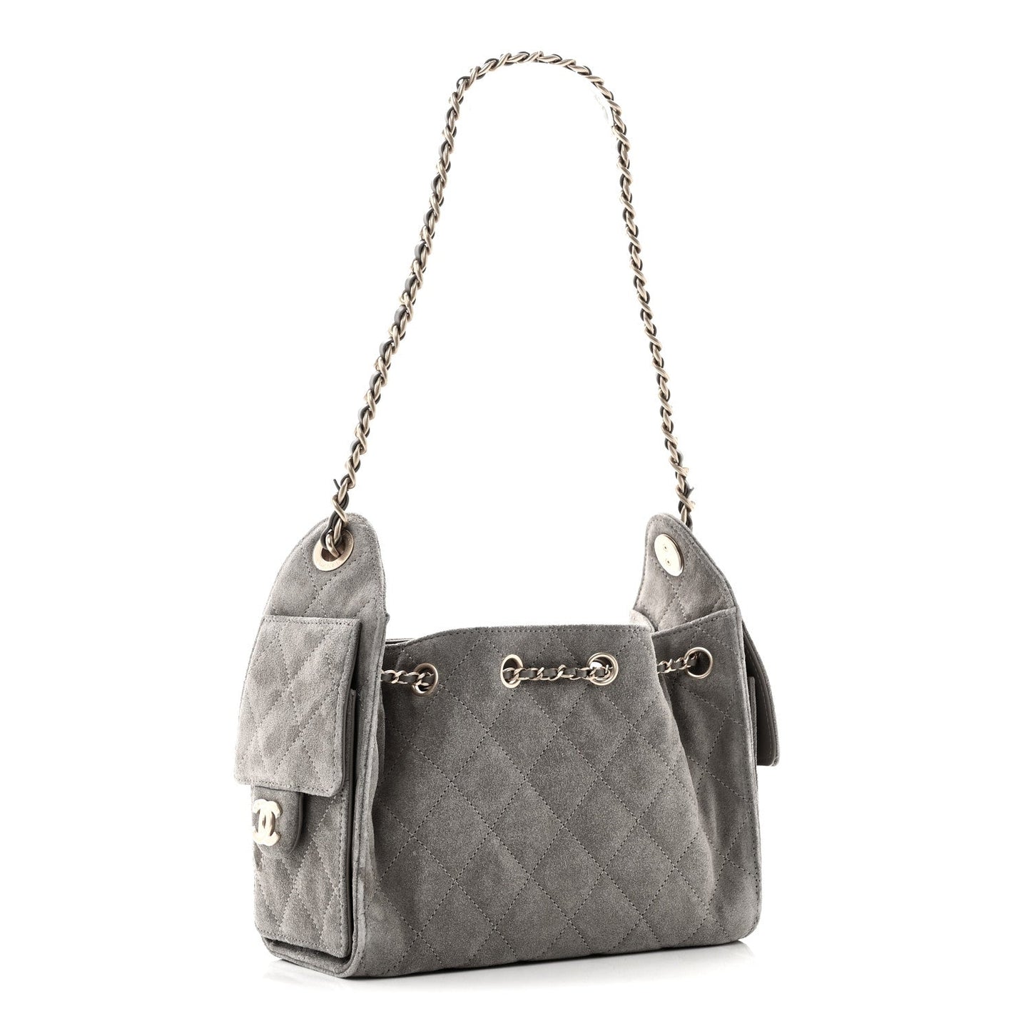 Suede Quilted Mini Chanel 25 Handbag Dark Grey