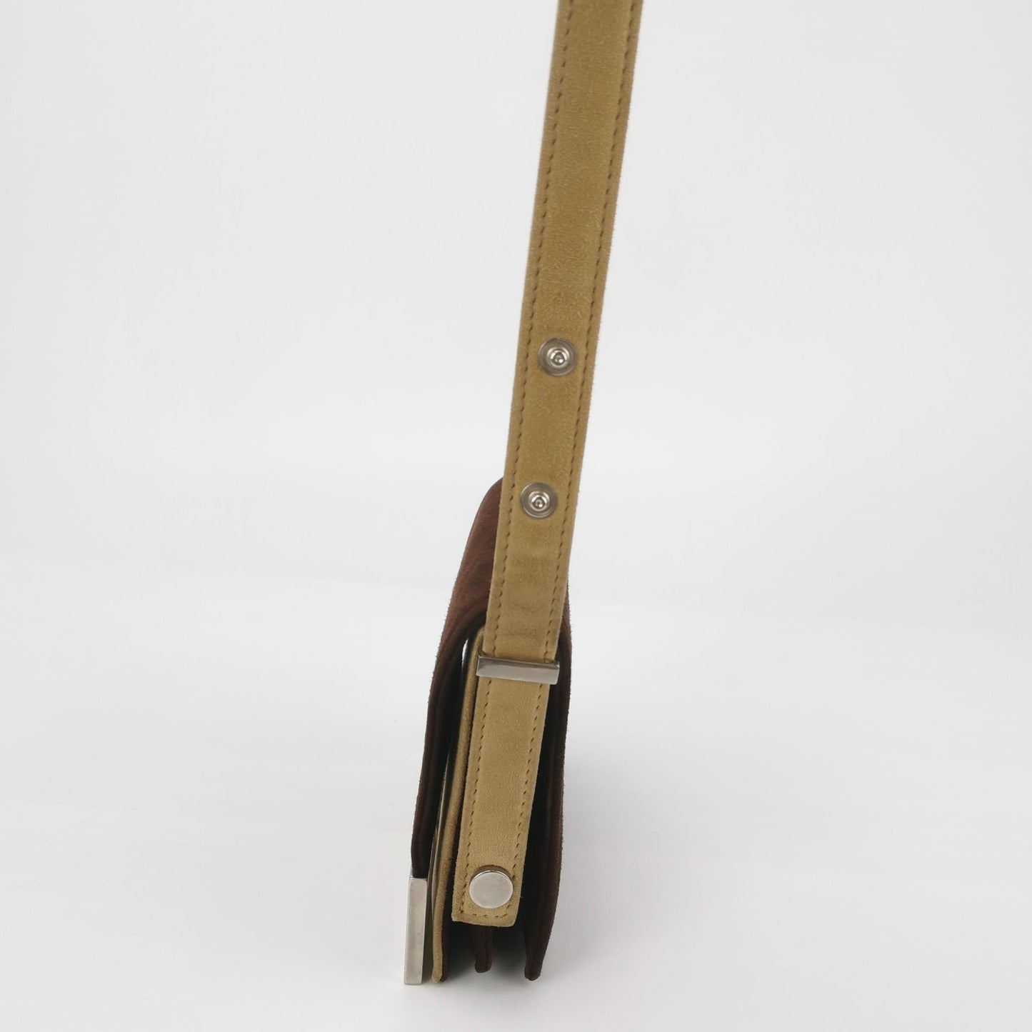 Fendi   Mini Bicolor Brown Suede Front Buckle Crossbody Bag