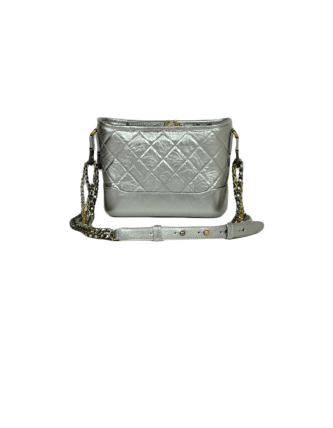 Chanel Silver Metallic Aged Calfskin Quilted Small Gabrielle Hobo Bag